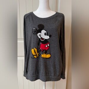 Disney SEQUIN Mickey Mouse Gray Long Sleeve Light Weight Sweater Junior Size L